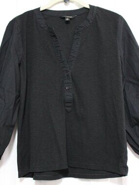 Banana Republic M Black Mixed Media Split Neck Top - NWOT Elevated Office Basic